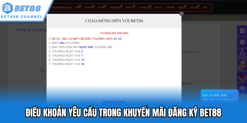 Điều khoản yêu cầu trong khuyến mãi đăng ký Bet88