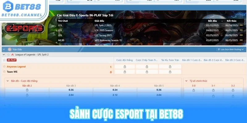 Mô phỏng hệ thống kèo bet esport trên trang thể thao bet88